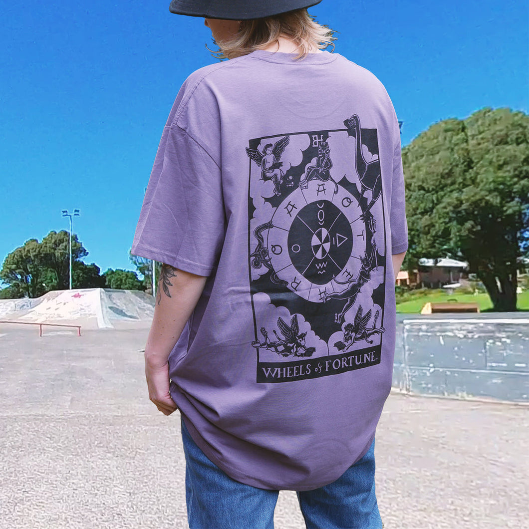 Brunny Hardcore x Shred City Skates - Wheels of Fortune Tee - Purple